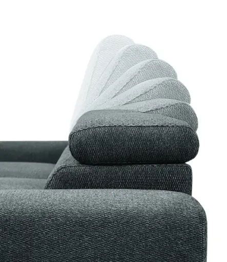 Ecksofa - Longchair links mit 2-Sitzer, Sitzvorzug motorisch, Kopfteil verstellbar, Stoff, Blaugrün