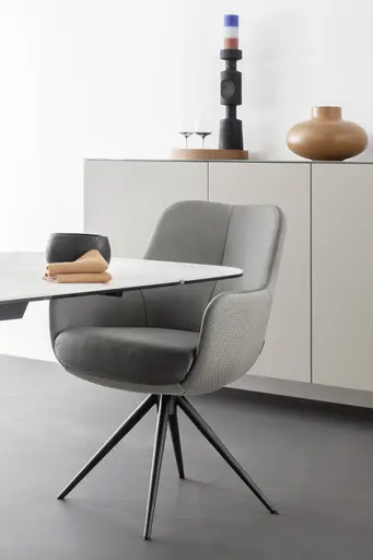 Armlehnstuhl Mis - Leder, Dunkelgrau, Stoff, Grau, Gestell Stativ