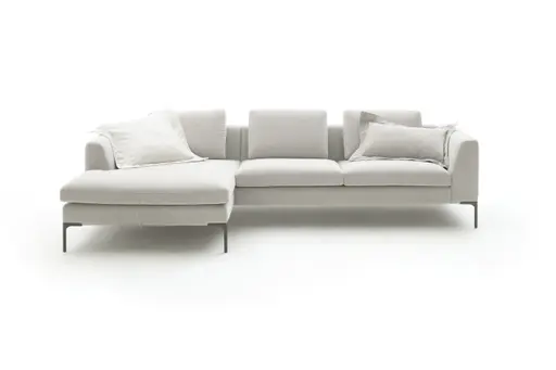 Ecksofa Lenni Style - Longchair links mit 2,5.Sitzer, Stoff, Hellgrau, luftige Kissen