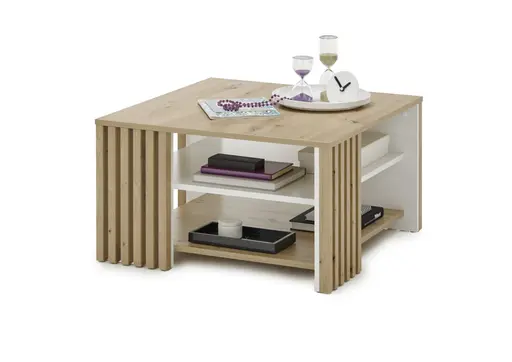 Couchtissch FLORISS- LB ca. 80x80 cm, Eiche Dekor, Weiß