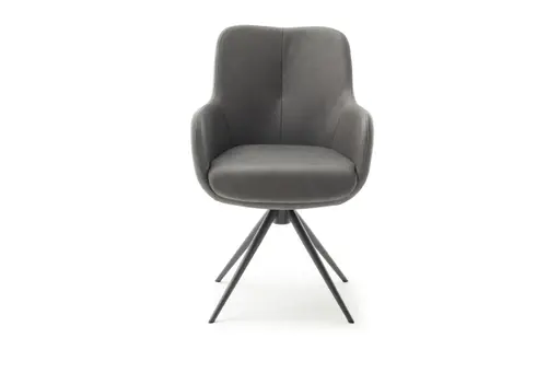 Armlehnstuhl Mis - Leder, Dunkelgrau, Gestell, Anthrazit