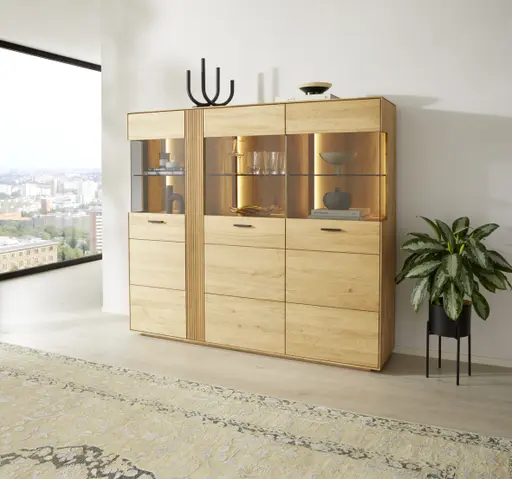 Highboard Estana - inkl. Beleuchtung, Eiche massiv, legno