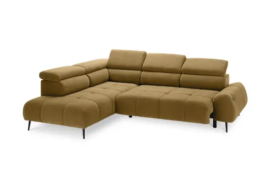 Ecksofa - Ecke links mit 2-Sitzer, Sitzvorzug motorisch, Kopfteil verstellbar, Stoff, Amber