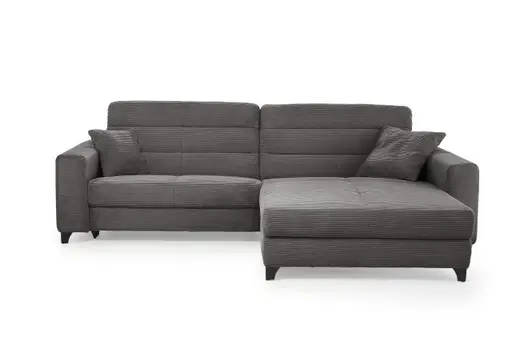Ecksofa JAROM - 3-Sitzer, Ecke rechts inkl. Relaxfunktion (motorisch) und Kopfteil verstellbar, Stoff, Grau