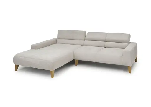 Ecksofa CHENOA - Longchair links mit 2-Sitzer, Kopfteil verstellbar, Stoff, Natur
