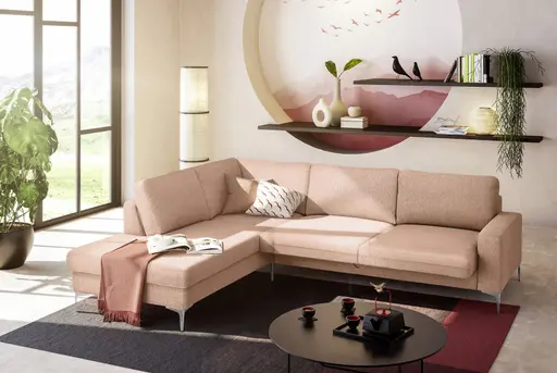 Ecksofa CALM 2.0 - Ecke links mit 2,5-Sitzer, Schlaffunktion mit Bettkasten, Stoff, Pfirsich