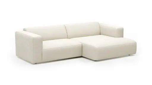 Ecksofa Laja - 1-Sitzer mit Longchair rechts, Stoff, Creme