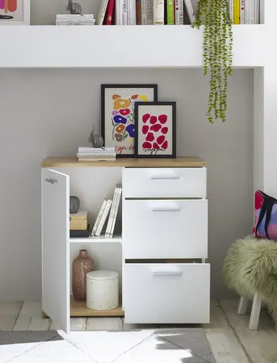 Kommode - B ca. 95 cm, Weiß, Artisan Eiche Nachbildung