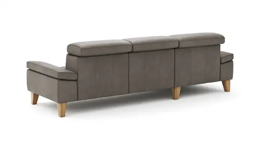 Ecksofa Hudson - Longchair links mit 2,5-Sitzer, inkl. Kopfteil verstellbar, Stoff, Steingrau