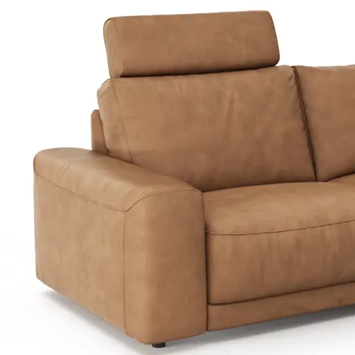 Ecksofa Balok - 2,5-Sitzer mit Longchair groß rechts, inkl. Relaxfunktion (motorisch) und Kopfstütze, Leder, Cognac
