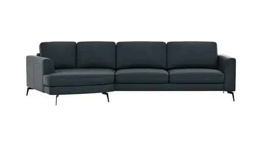 Ecksofa Oviedo - Ecke links mit 2-Sitzer, Leder, Dunkelblau