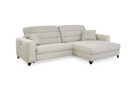 Ecksofa JAROM - 3-Sitzer, Ecke rechts inkl. Relaxfunktion (motorisch) und Kopfteil verstellbar, Stoff, Creme