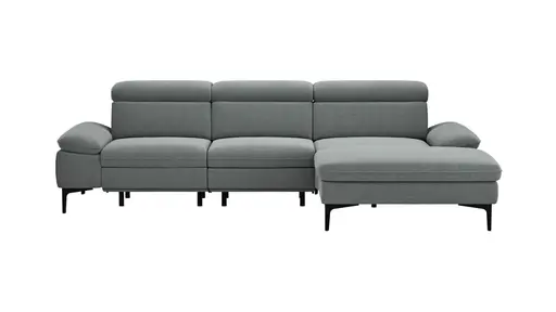 Ecksofa Felipa - 2,5-Sitzer mit Longchair rechts inkl. Armlehne verstellbar und Rückenlehne/Sitztiefe verstellbar (motorisch), Stoff, Grau