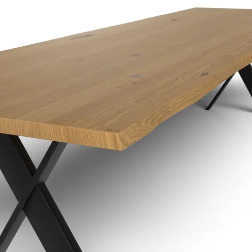 Esstisch 3100 - LB ca. 350x100 cm, Asteiche massiv, Waldkante, Kreuzfuß, Schwarz
