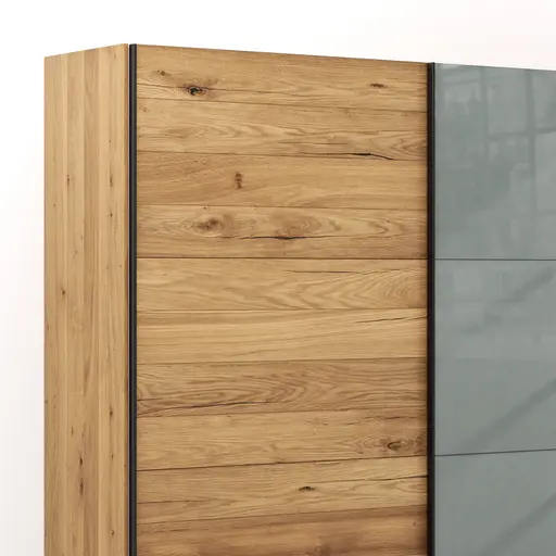 Schwebetürenschrank Colorado - B. ca. 257 cm, Eiche, Glas Graugrün