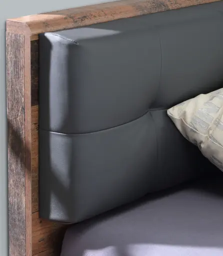 Bettgestell FEA - gepolstertes Kopfteil, Liegefläche ca. 180x200 cm, Old Wood Vintage Dekor, Betonoptik Dunkelgrau