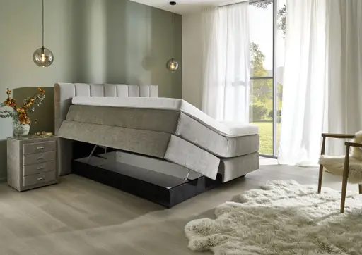 Boxspringbett - Liegefläche ca. 180x200 cm, Stoff, Grau