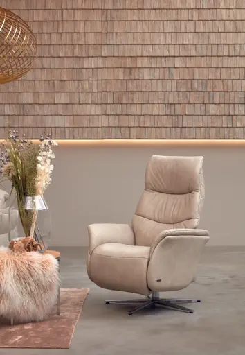 Fernsehsessel EM Berlin - Relaxfunktion manuell, Leder, beige