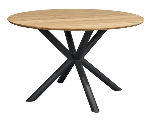 Esstisch- LB ca. 120x120 cm, Eiche Massiv, Geölt, Metall, Schwarz, Pulverbeschichtet