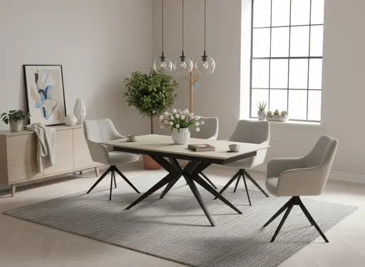 Armlehnstuhl - drehbar, Stoff, Grau, Vintage Creme