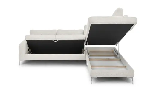 Ecksofa CALM 2.0 - 2,5-Sitzer mit Ecke rechts, Schlaffunktion mit Bettkasten, Stoff, Natur