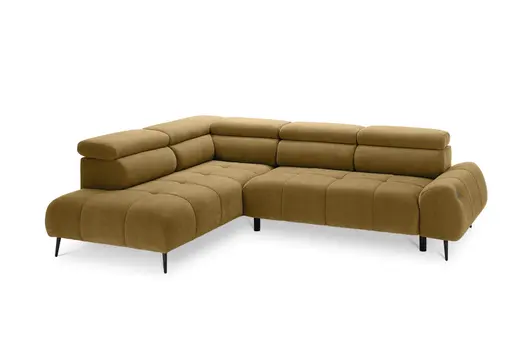 Ecksofa - Ecke links mit 2-Sitzer, Sitzvorzug motorisch, Kopfteil verstellbar, Stoff, Amber