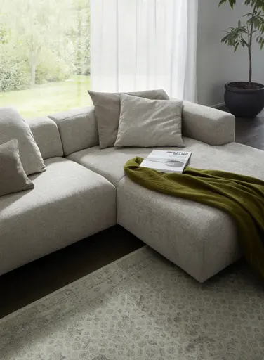 Ecksofa Caruso - 3-Sitzer, Longchair rechts, Stoff, Graubeige