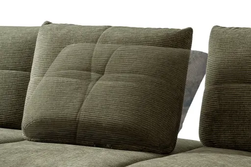 Sofa - 1-Sitzer mit Trapezecke und 3-Sitzer, inkl. Schwenkrücken und Nierenkissen, Stoff, Olive
