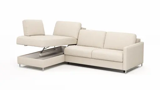 Ecksofa Nuoro - Longchair links mit 2-Sitzer inkl. Schlaffunktion und Bettkasten, Stoff, Beige