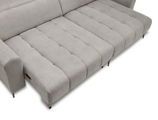 Ecksofa MINAO - 1,5-Sitzer mit Longchair rechts, Sitztiefe verstellbar motorisch, Kopfteil verstellbar, Stoff, Truffle