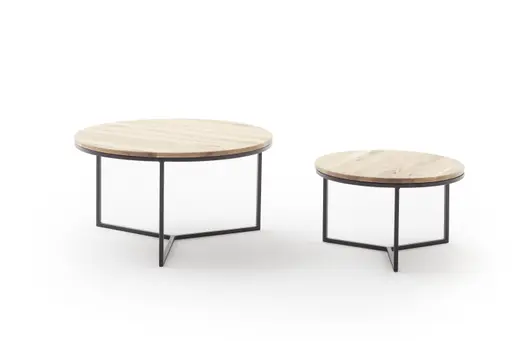 Couchtisch Joan 2- LBH ca. 58x58x33 cm, Asteiche massiv, Gestell schwarz