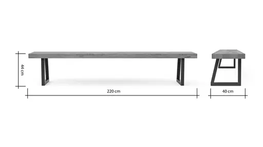 Holzbank Clifton - Breite ca. 220cm, Zerreiche massiv, smoked