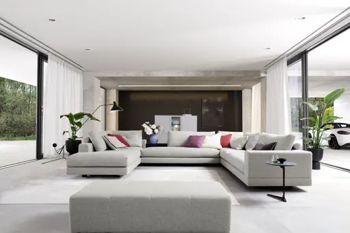 Hockerbank Cuneo - LB ca. 140x60 cm, Stoff, Hellgrau