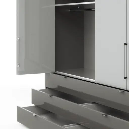 Drehtürenschrank Marbella - B. ca. 157cm, Korpus Melamin, Grau, Front Glas, Weiß