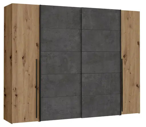 Schwebe-/Drehtürenschrank FAHDA - B. ca. 270 cm, Eiche Artisan Dekor, Betonoptik