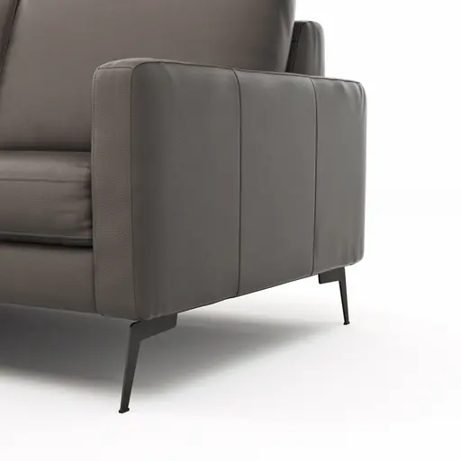 Ecksofa Enna - Longchair Links mit 3-Sitzer, Armlehne A, Leder, Schwarz