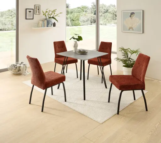 Esstisch - LB ca. 80x80 cm, Betonoptik, Schweizer Kante, Schwarz