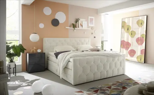 Boxspringbett- Liegefläche ca. 180x200 cm, Stoff, Creme