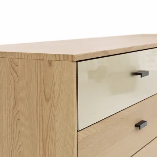 Kommode Lenoso - Eiche massiv, Glas Champagner