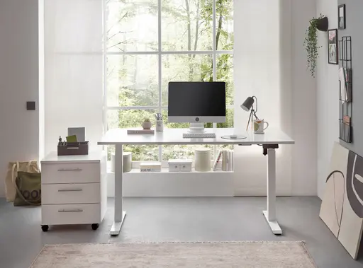 Schreibtisch - höhenverstellbar, LB ca. 137x68 cm, Weiß