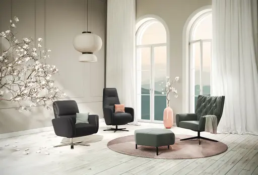 Drehsessel Lotta -Größe L, inkl. Relaxfunktion, Leder, Schwarz