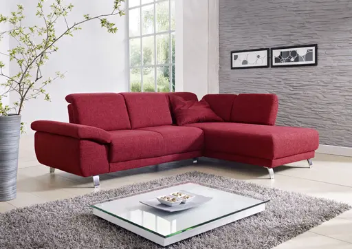 Ecksofa - 2-Sitzer mit Longchair rechts, Stoff, Rubin