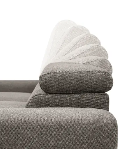 Ecksofa - Longchair links mit 2-Sitzer, Sitzvorzug motorisch, Kopfteil verstellbar, Stoff, Sand