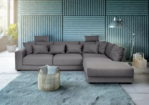 Ecksofa - 3-Sitzer, Ecke rechts, Stoff, Anthrazit