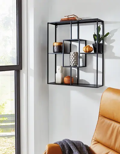 Wandregal- Metall, Schwarz, Lackiert