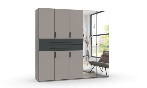 Drehtürenschrank- B ca. 225 cm, Saharagrau, Grafit, Spiegel