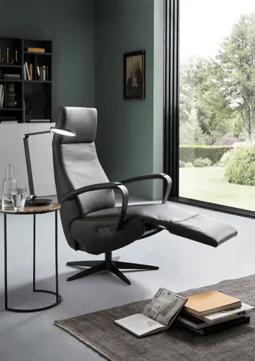 Relaxsessel Girona - Relaxfunktion (motorisch), Leder, Graphit
