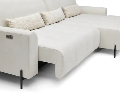 Ecksofa - Longchair links mit 2-Sitzer, Sitztiefe verstellbar motorisch, Stoff, Creme