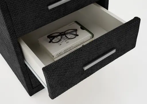 Nachttisch- Schwarz, mit Glasplatte, inkl. Beleuchtung