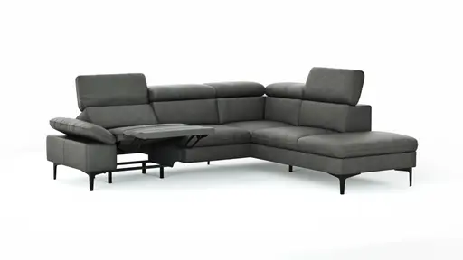 Ecksofa Felipa - 2,5-Sitzer mit Ecke rechts inkl. Armlehne verstellbar und Rückenlehne/Sitztiefe verstellbar (motorisch), Leder, Grau